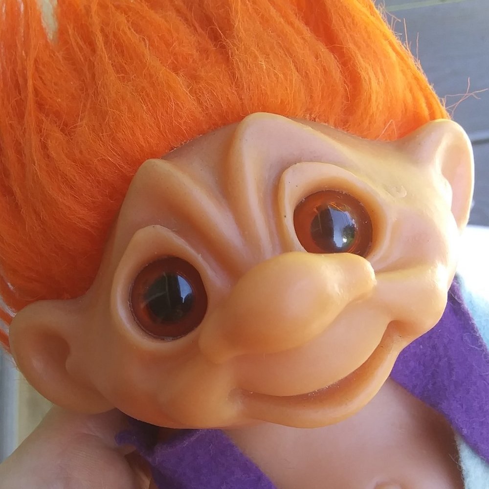Vintage 1977 Thomas Dam Made in Denmark troll  doll orange hair kind eyes